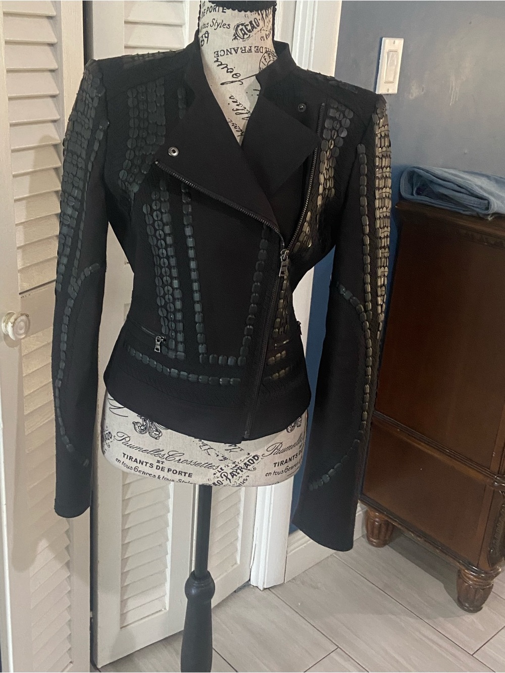 BCBGMaxAzria Black Embossed Moto Jacket